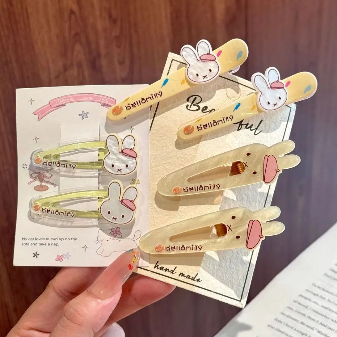 Sweet Hello Miffy Rabbit Hairpins Acrylic Cartoon Pattern BB Clips Lovely Hair Barrettes Women Daily Hairstyle Decor Gift