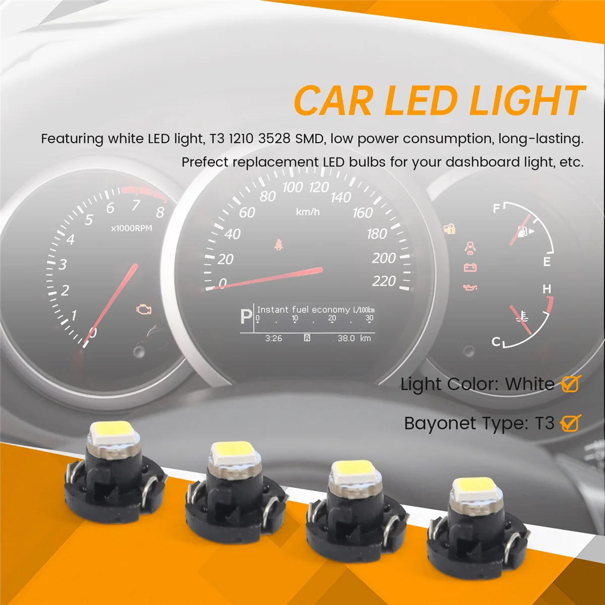 4pcs T3 branco 1210 3528 SMD LED painel painel lâmpada lâmpada para carro