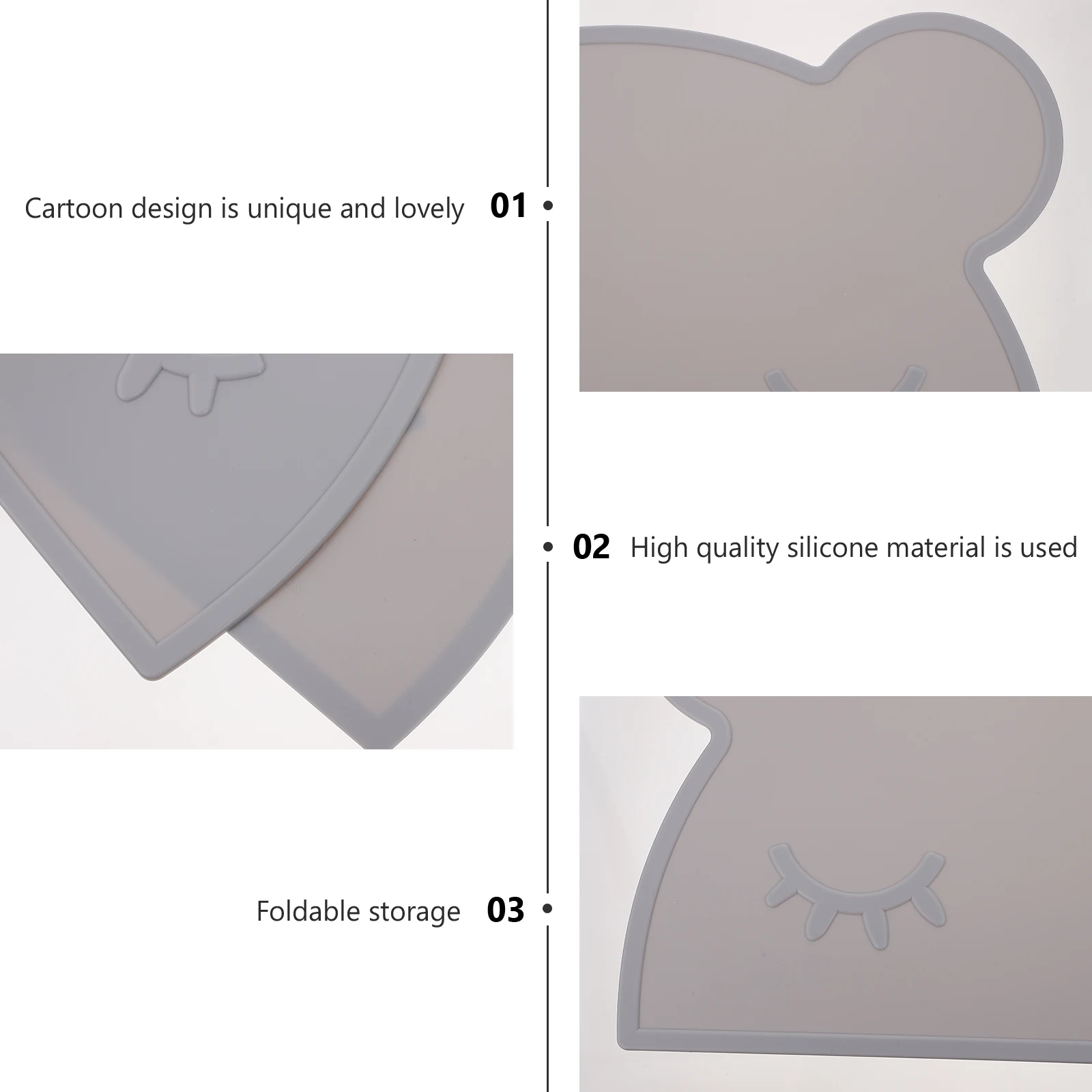 

Silicone Adorable Cartoon Design Non-Slip Kids Dining For Baby Toddler Foldable Travel Home Kids Placemat Children Dinning