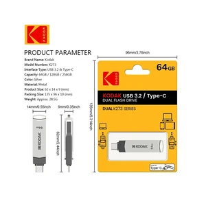 Kodak-USB-Typ-C-Flash-Laufwerk, Hochgeschwindigkeits-Pendrive, Memory Stick Double für Smartphone, Laptop, 256 GB, 128 GB, 32 GB 8 Hauptverkaufsstift auf - №5