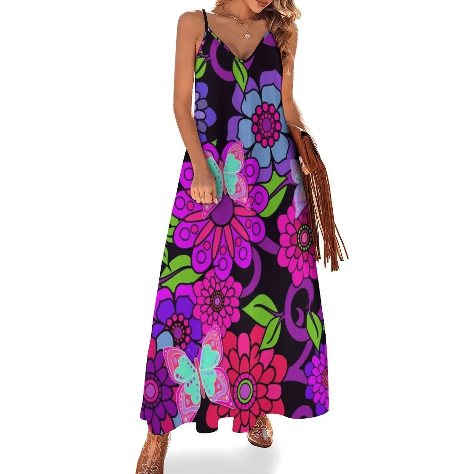 

Funky Retro and Butterflies Art Sleeveless Dress Party dresses elegant chic women dresses promotion Dress