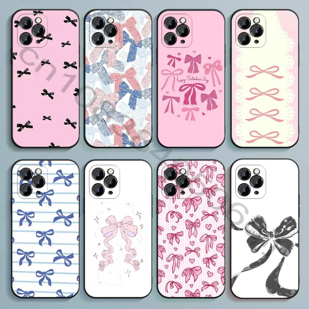 Butterfly Knot  Black Soft TPU Phone Case For iPhone 17 16 15 14 13 12 11 Pro Max Mini Plus E Shell Printed