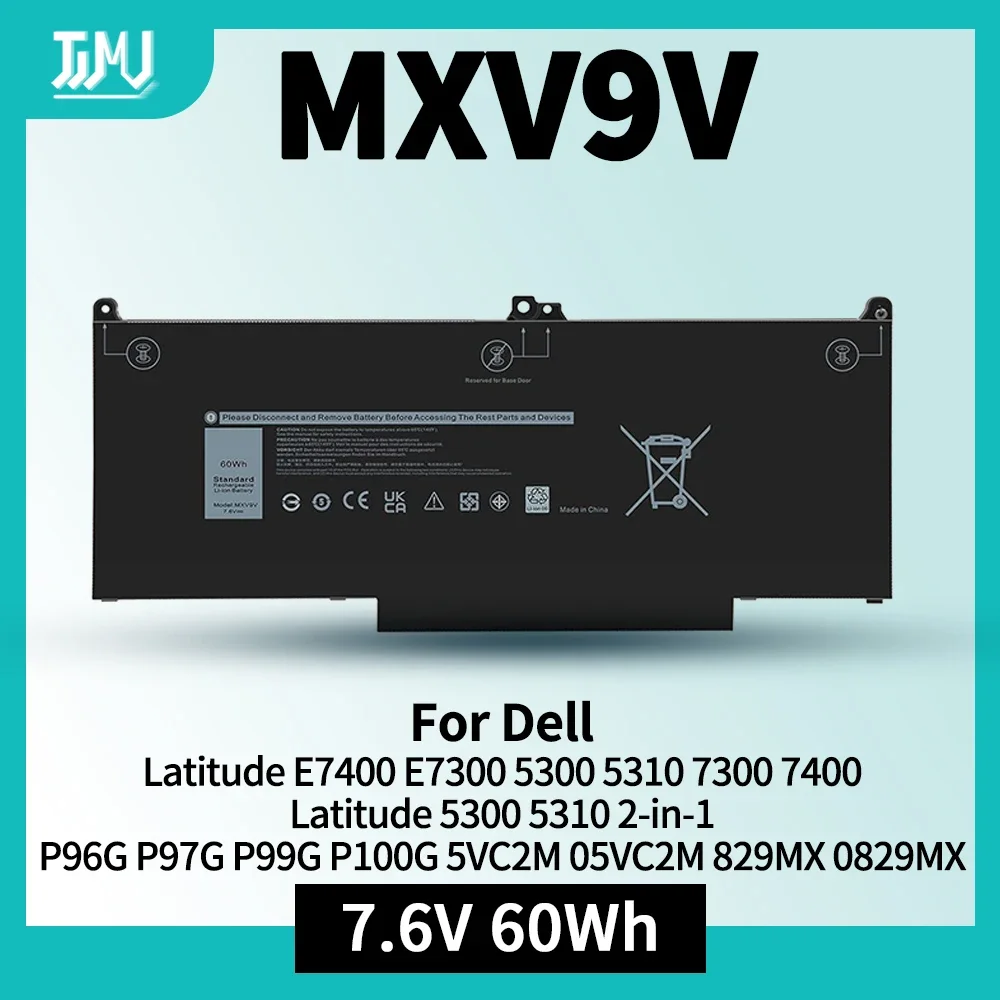 60Wh MXV9V Laptop Battery for Dell Latitude E7400 E7300 5300 5310 7300 7400, Latitude 5300 5310 2-in-1, P96G P97G P99G P100G