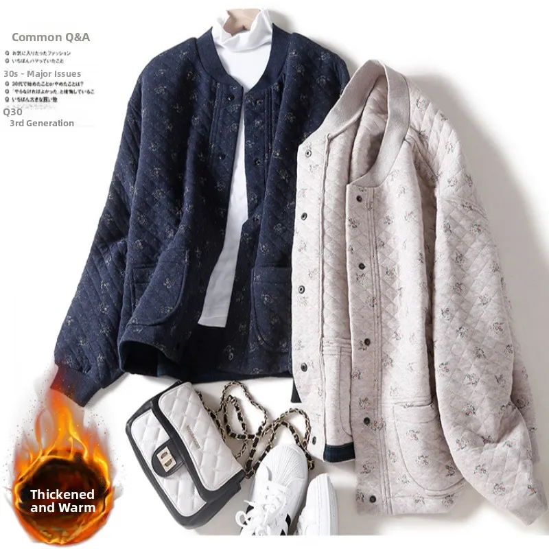 

Женская зимняя верхняя одежда из хлопка Thiened, свободная посадка с цветочным принтом, теплое хлопковое пальто с воротником-стойкой на одной пуговице