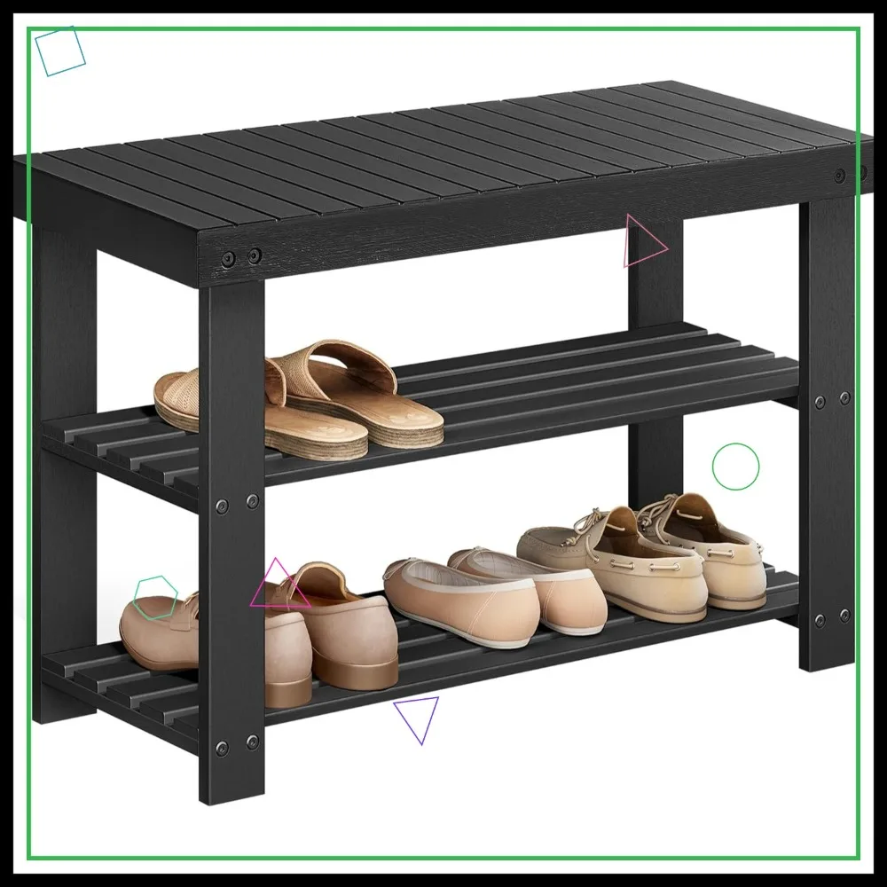 

3-Tier Bamboo Shoe Rack Bench, Entryway Storage Organizer Holds 286 lb, for Home Entry Bathroom Bedroom