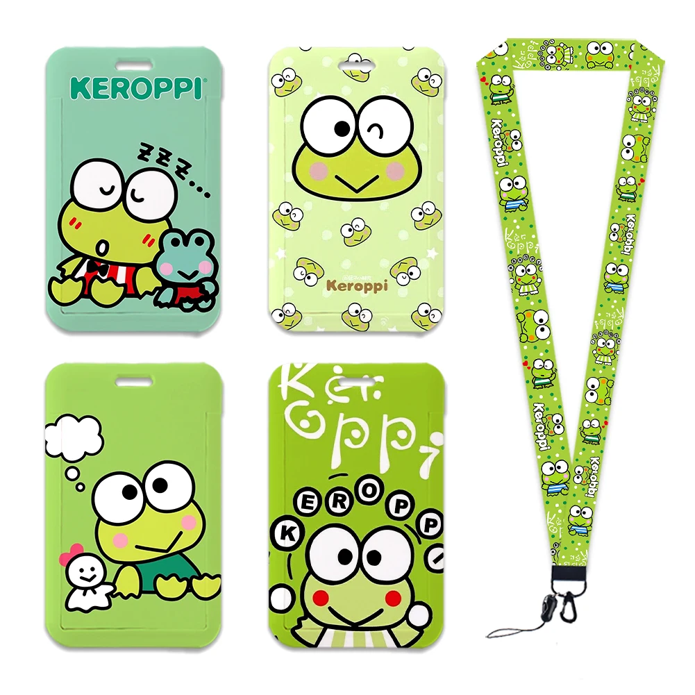 New Style Sanrio Keroppi Anime Cartoon Cute Kawaii Student Campus Card Holder ID Card Badge Holder Card Sleeves with Lanyards