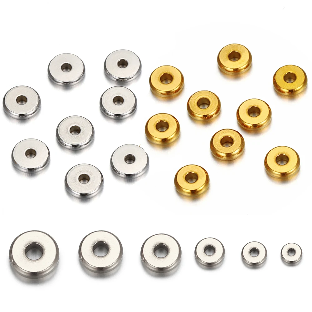 20-30Pcs Stainless Steel Beads 4/5/6/8/10mm Gold Plated European Flat Spacer Beads for DIY Jewelry Making Bracelet Accessories