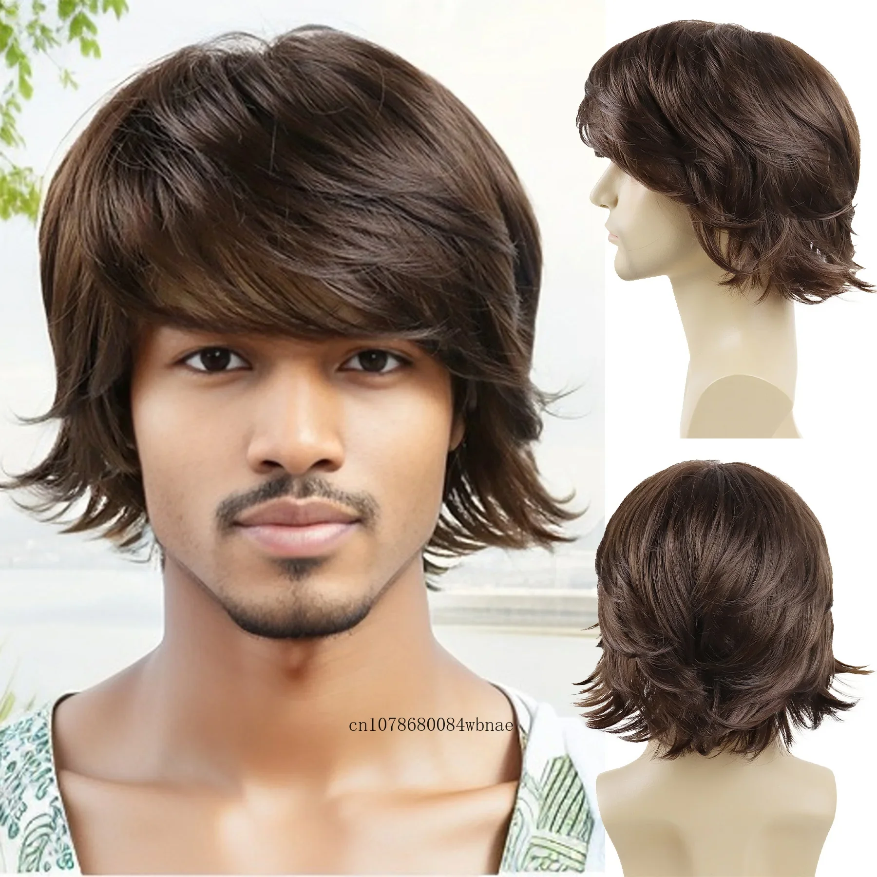 

Мужские короткие синтетические дышащие парики из волос, лохматый вьющийся коричневый парик с челкой для мужчин, карнавальный костюм на Хэллоуин, термостойкий