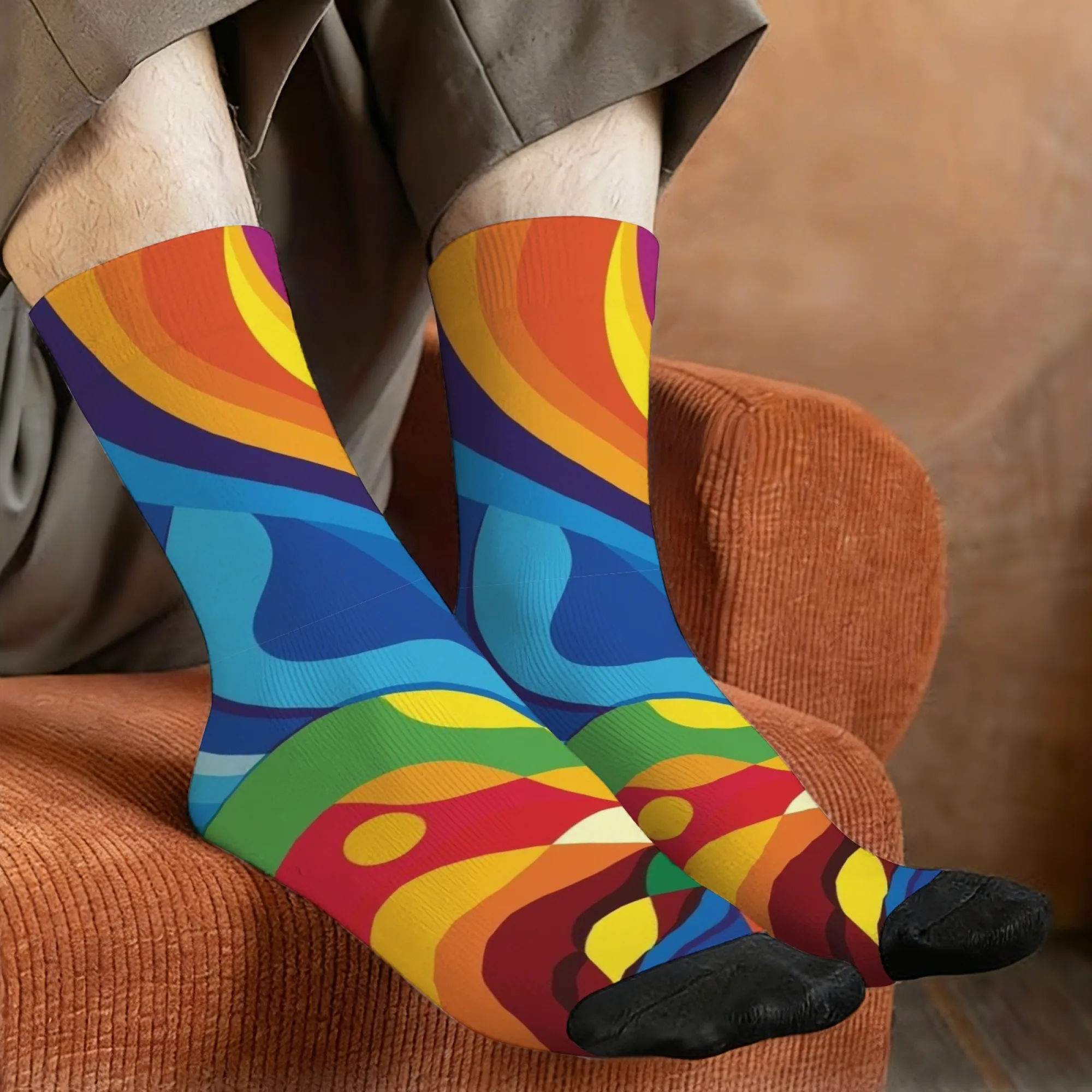 Abstract Rainbow Sun Men's Socks Funny  Stylish  Quirky Men Socks Soft Non-Slip Breathable Happy Outdoor Sports Socks Gift