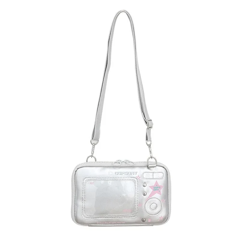 Xiuya Silver Womens Shoulder Bag Vintage Lolita Jk Casual Cute Embroidery Crossbody Bag Student Transparent Literary New Handbag