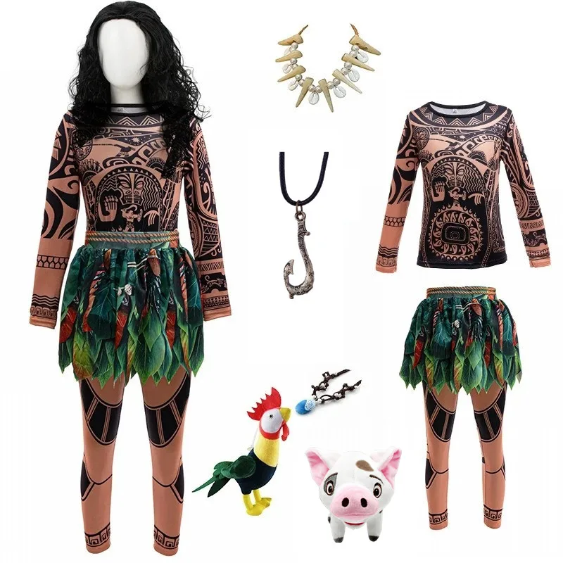 Новая одежда M-Moana Maui, топ с татуировкой + брюки, костюм для мальчиков, детский костюм Мауи, косплей, день рождения, карнавал, Хэллоуин, парики, наряды