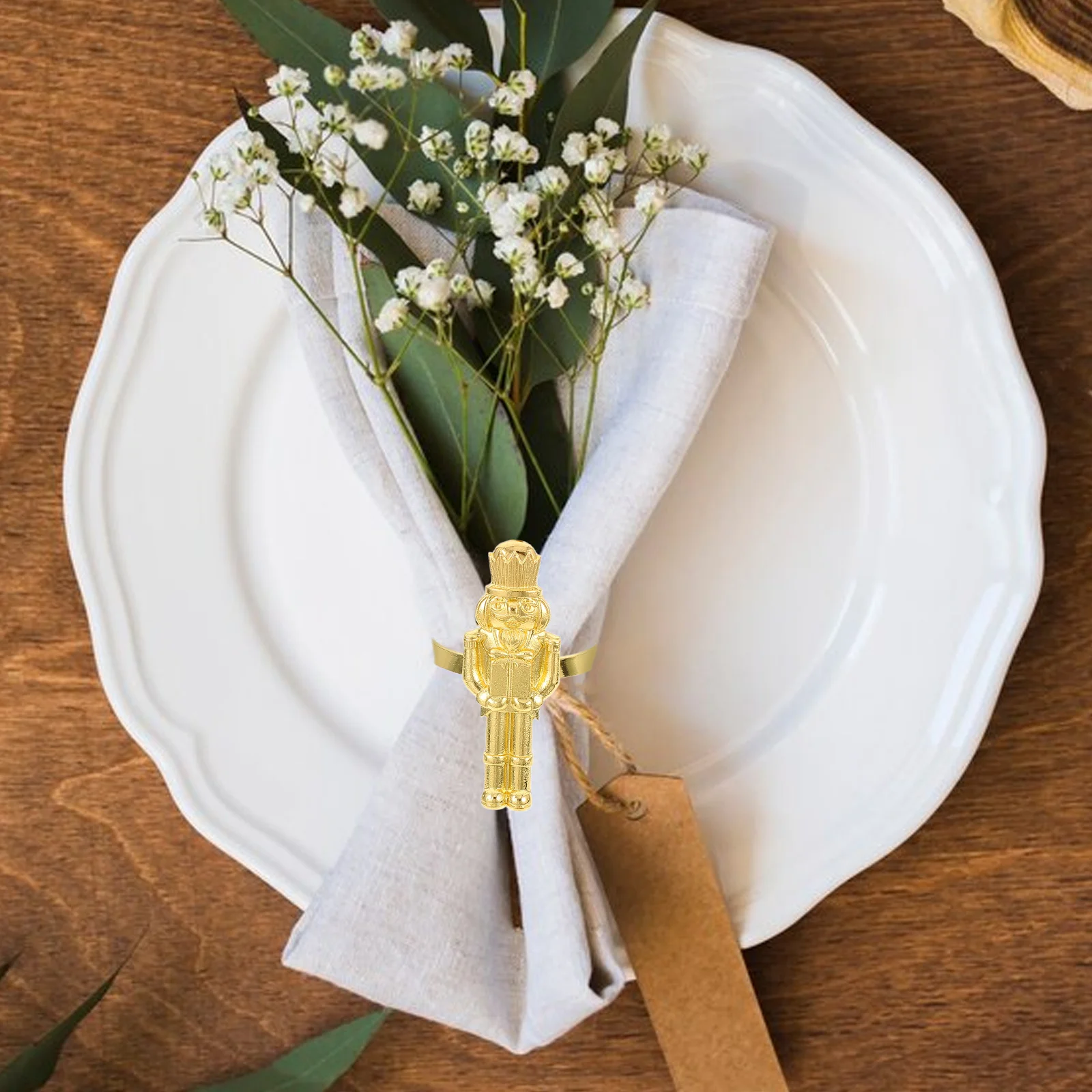 

4Pcs Nutcracker Shaped Napkin Buckle Festive Christmas Table Decor for Wedding Dinner Party Reusable Napkin Clasp Accessories