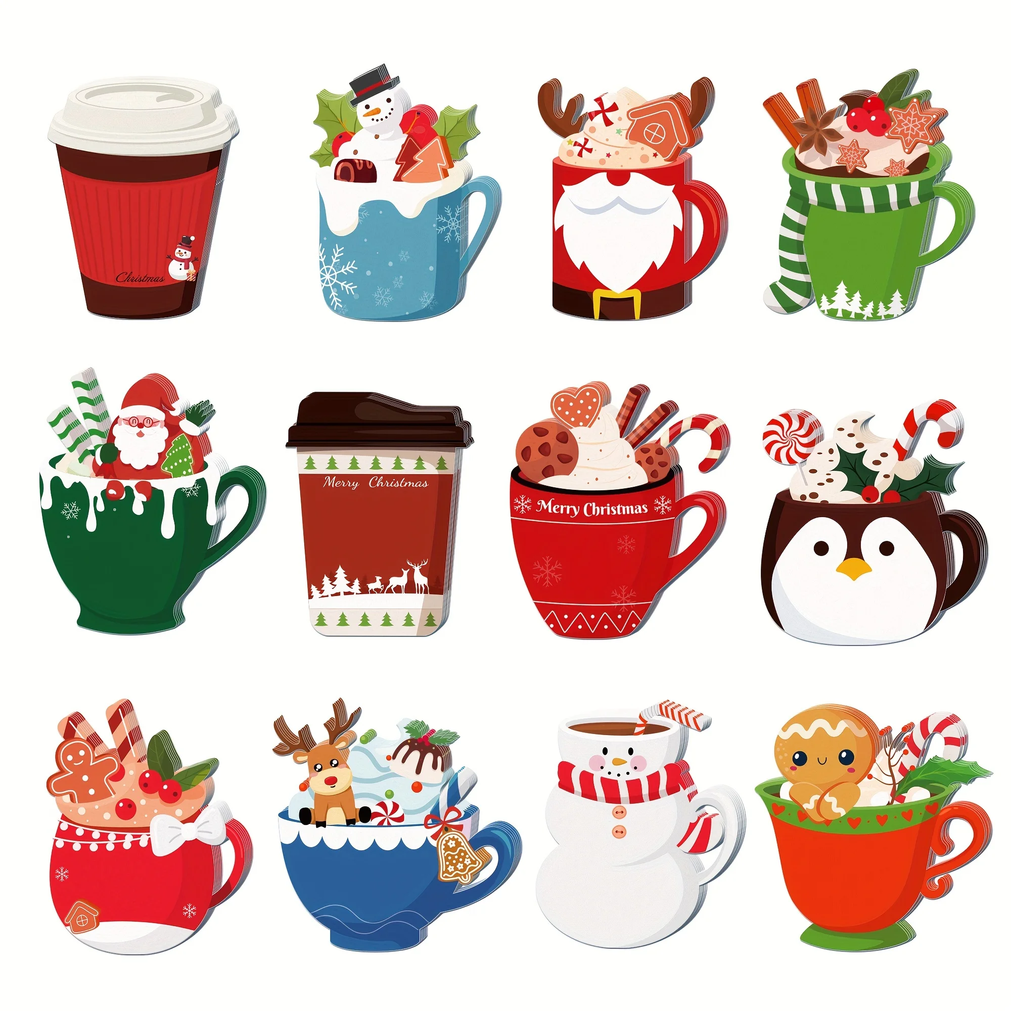 12 Weihnachten Teetasse Notizblock Set Weihnachtsmann Elch Thema Notizblock Winter Festival Aufkleber Haftnotizen Weihnachten Haftnotizbuch f – Detail 2