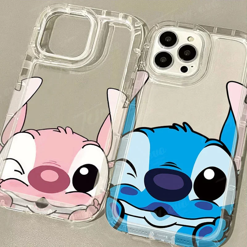 Lovely Anime Disney Stitch Case for iPhone 15 14 13 12 11 Pro Max XR XS X 8 7 6 6S Plus SE 2020 Shockproof Silicone Clear Cover