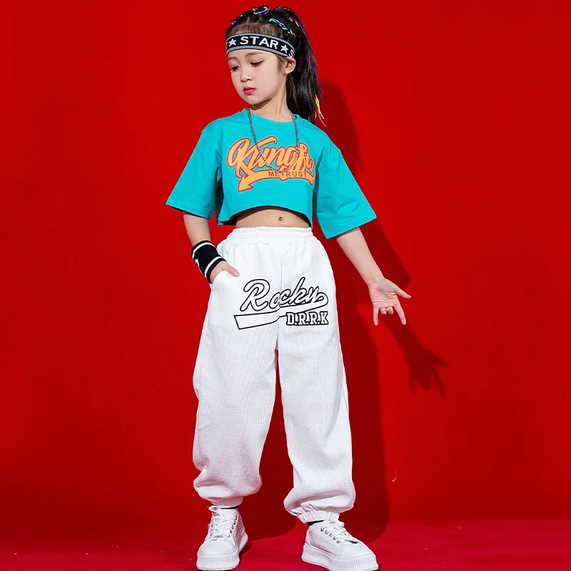 Outfit Concert Stage Wear Kpop Clothing Kids Ballroom Hip Hop Dance Clothes Girls Jazz Costume Short Sleeved Performance