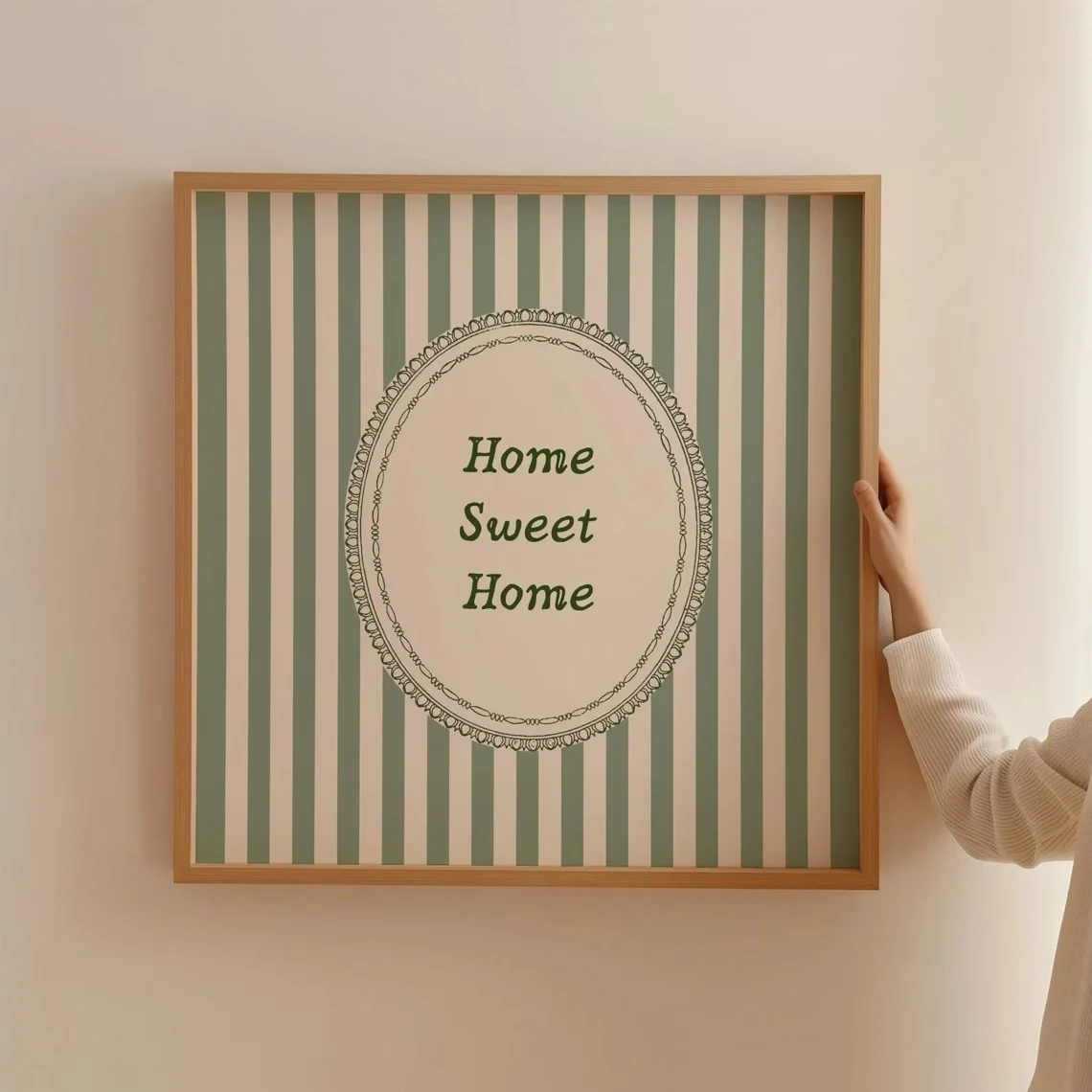 Modern,Retro Sweet Green Stripes Of Home Quote Wall Art Print Canvas Painting Poster Picture For Living Room,Bedroom Home Decor
