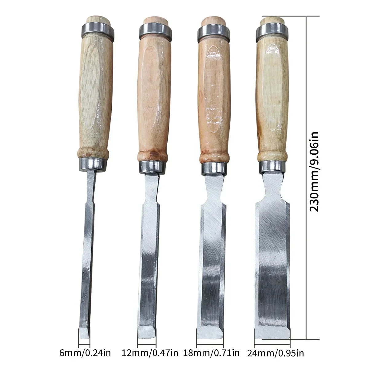 4 Pcs 8/12/16/20mm Comfortable Beech Handle Wood Chisel with Wood Handles - Ergonomic Wood Carving Tools DIY Auxiliary Tools