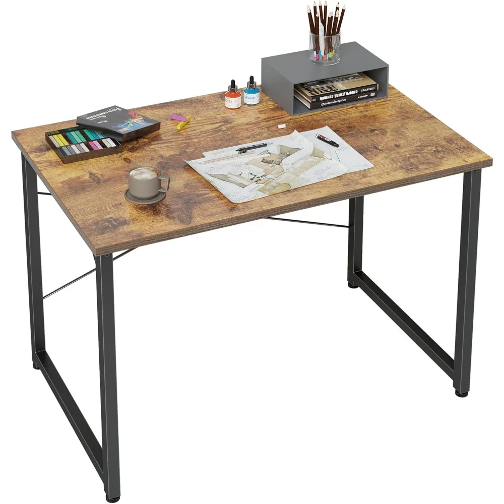 مكتب كتابة الدراسة للمكتب المنزلي باللون البني الريفي الحديث مع إطار معدني أسود #1