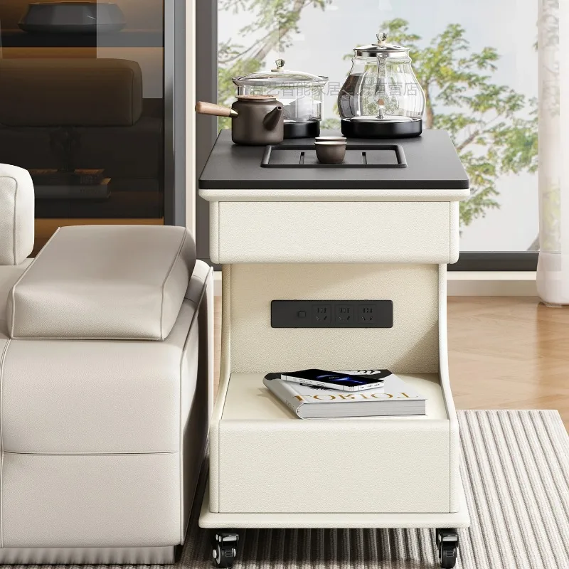 A few rock slabs on the side of the sofa 2025 living room movable sofa side cabinet integrated boiling water tea table trolley