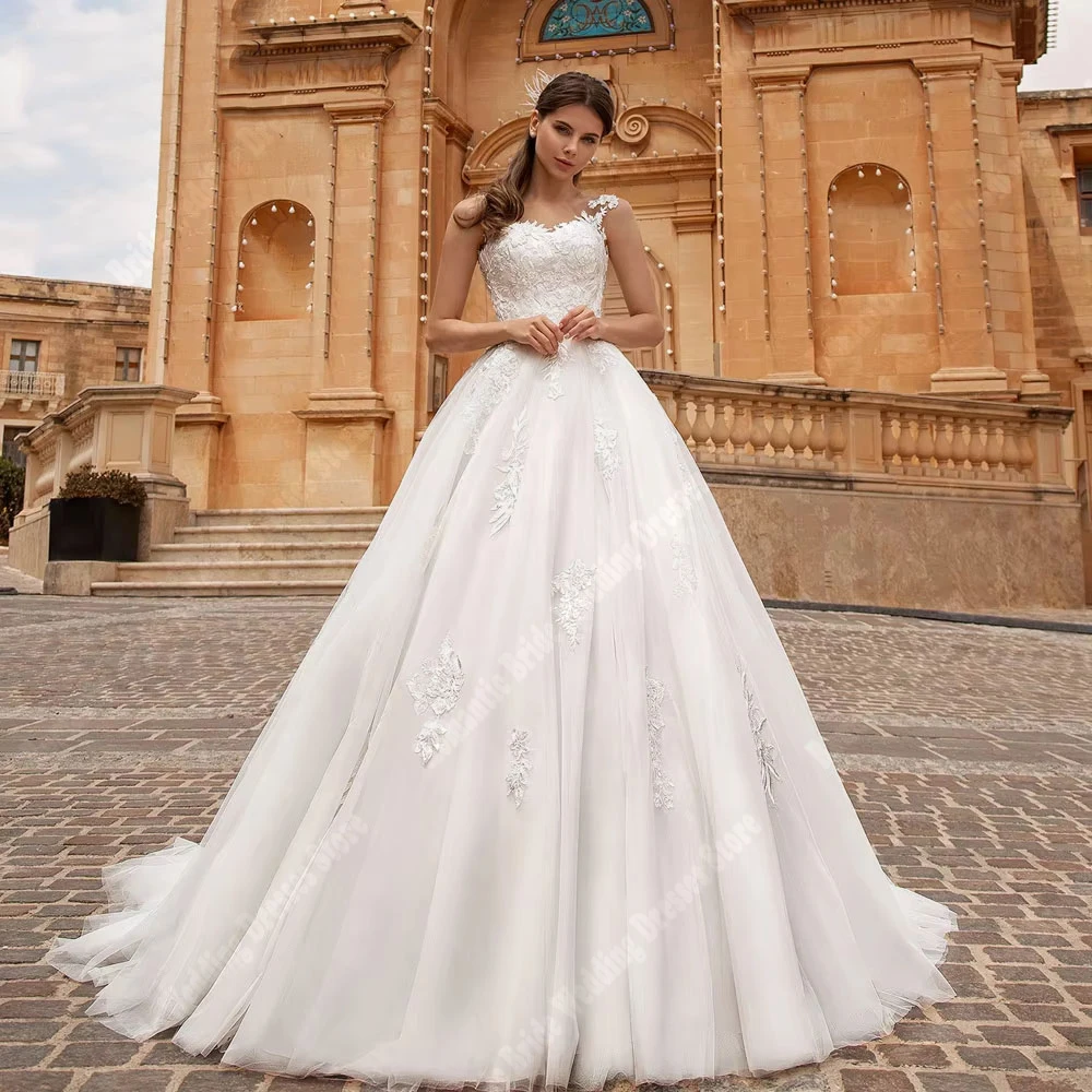 

2025 Bright A-Line Women Wedding Dresses Sweetheart collar Tulle Bride Gowns Mopping Length Princess Vestido De Novia Customized