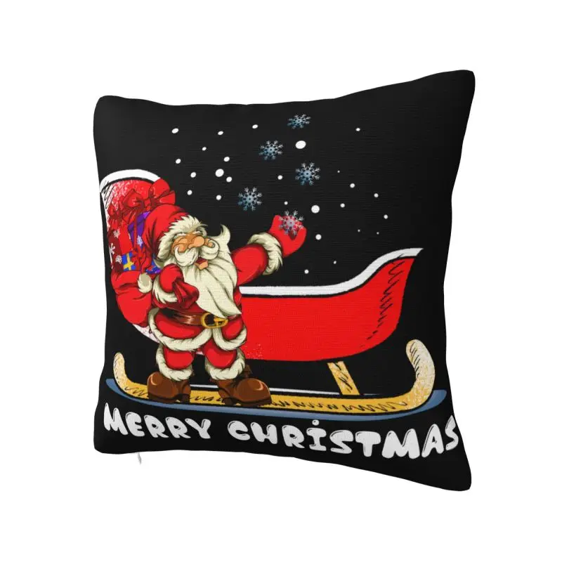 Santa Claus Snowboarding Throw Pillow Merry Christmas Jingle Bells Modern Cushion Cover Velvet Pillowcase