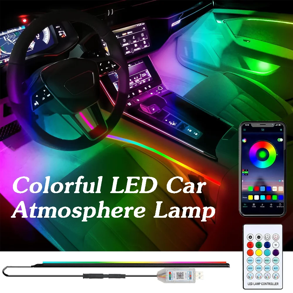 Car Interior Atmosphere Lighting LED Strip 5V DIY USB RGB Automotive Atmosphere Decorative Lamp Music Sync App Remote Control