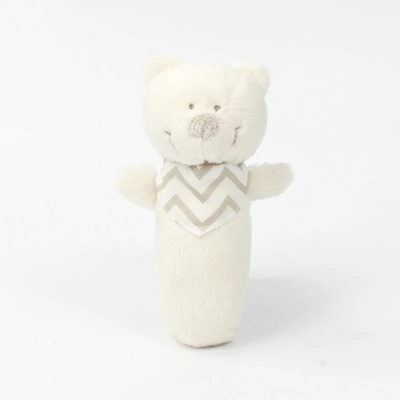 Generic Bear Rattle Plush Toy Cream White Soft Stuffed Cartoon Bear Comforting Interactive Grasping Handle Plush Decoration Toy