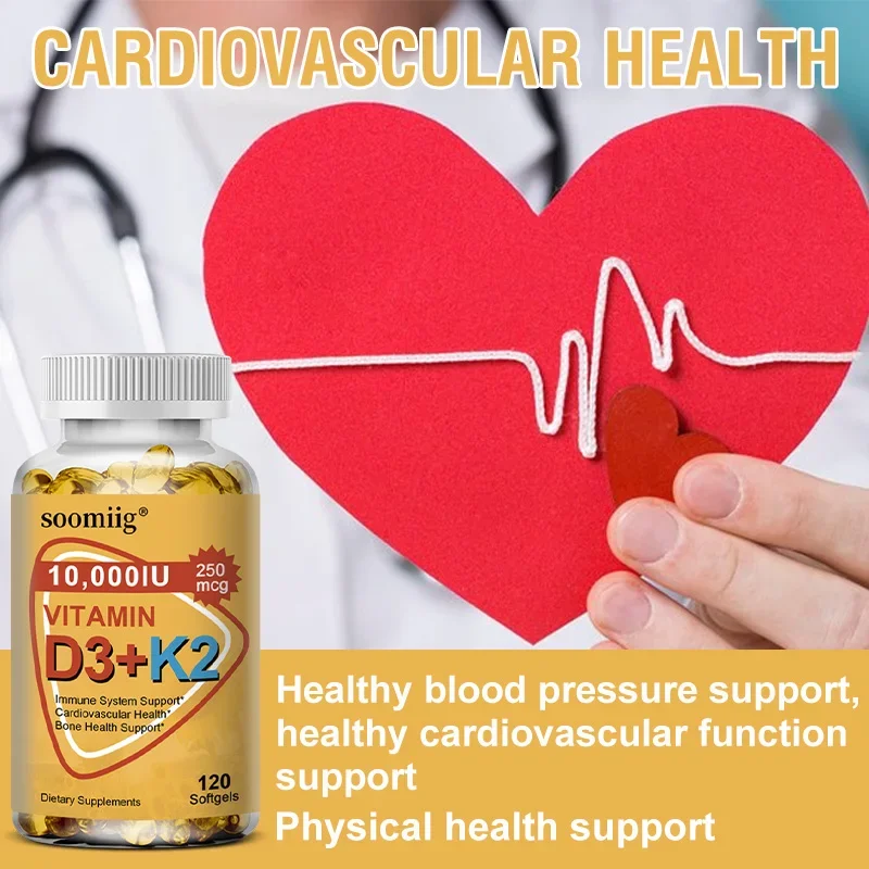 D3+K2 Supplement, D-3 and MK-7, with Vitamins D-3 and K-2, for Immune, Bone and Cardiovascular Health, Vegetarian Capsules