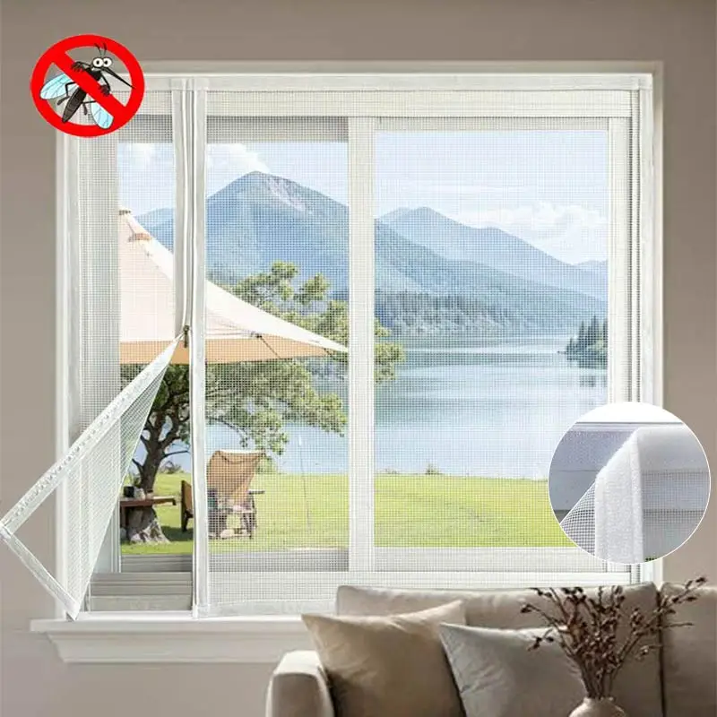 Summer Side-open Zippered Anti-mosquito Window Screen Dense Mesh Detachable Washable No-drill Easy Install for Home Bedroom