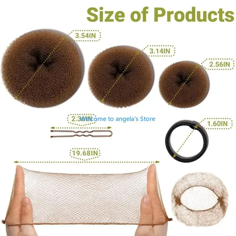 X4YC مجموعة واحدة من كعكة الشعر بحجم مناسب للسفر لتصفيف الشعر من النايلون بسهولة، ملحقات شعر آمنة لإصلاح الكعك الفوضوي ومعظم