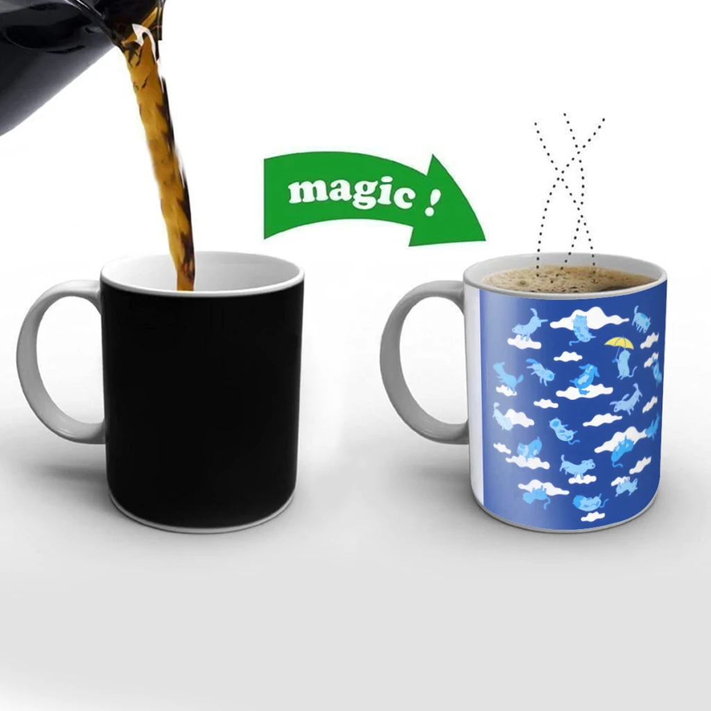 

Raining Cats and Dogs Creativity Change Color Chang mug Ceramic mug Hot Coffee Cup Breakfast Cup Mug Friend Gift