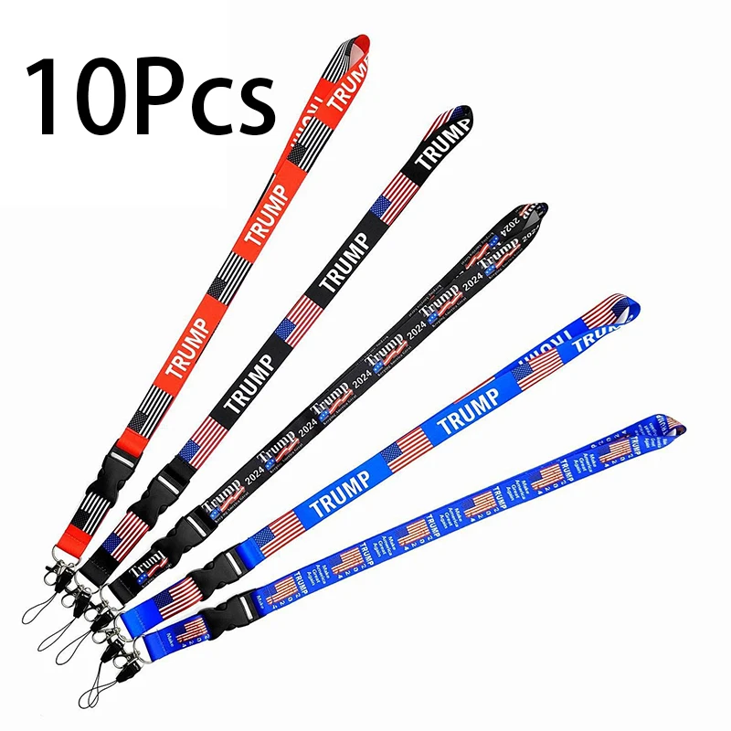 10Pcs Trump President Campaign 2024 US Flag America Donald Detachable Neck Lanyard Keychain Holder ID Badge Mobile Phone Strap