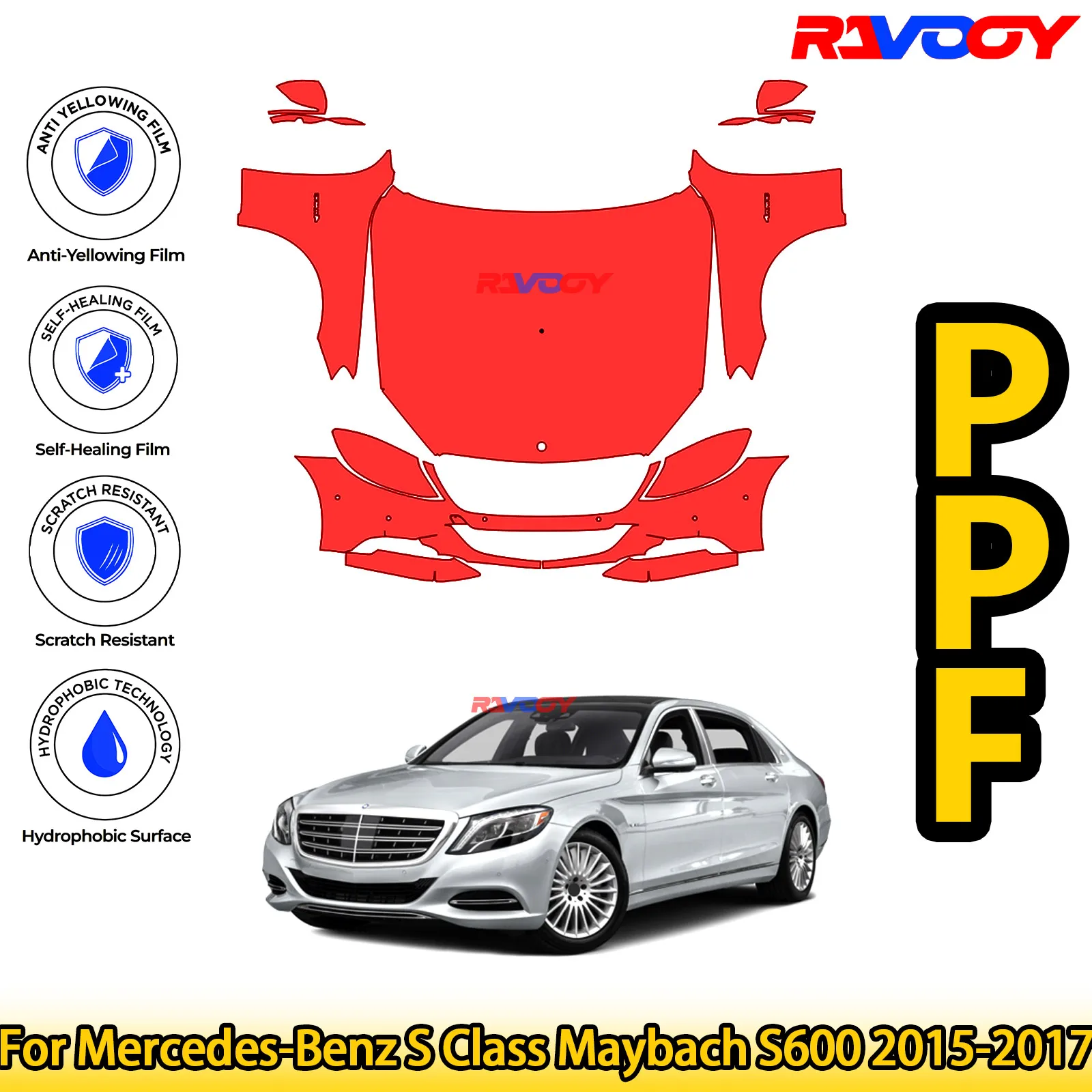 

For Mercedes-Benz S Class Maybach S600 2015-2017 Glossy Matte Black Precut front PPF Kit Paint Protection Film