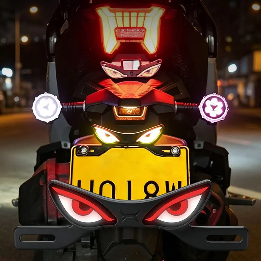 Strobe Mode Motorcycle Led Demon Eye Light Waterproof Anti Reverse Warning Motorcycle License Plate Light Rear Warning Lamp