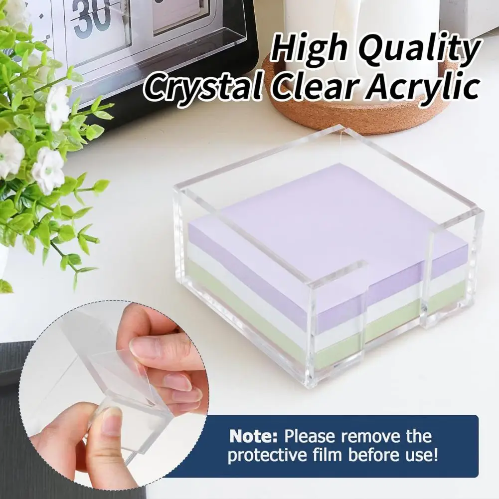 

Note Box Acrylic Note Dispenser Notepad Holder Transparent Memo Organizer Anti-slip Desktop Accessory for Office School Home Use