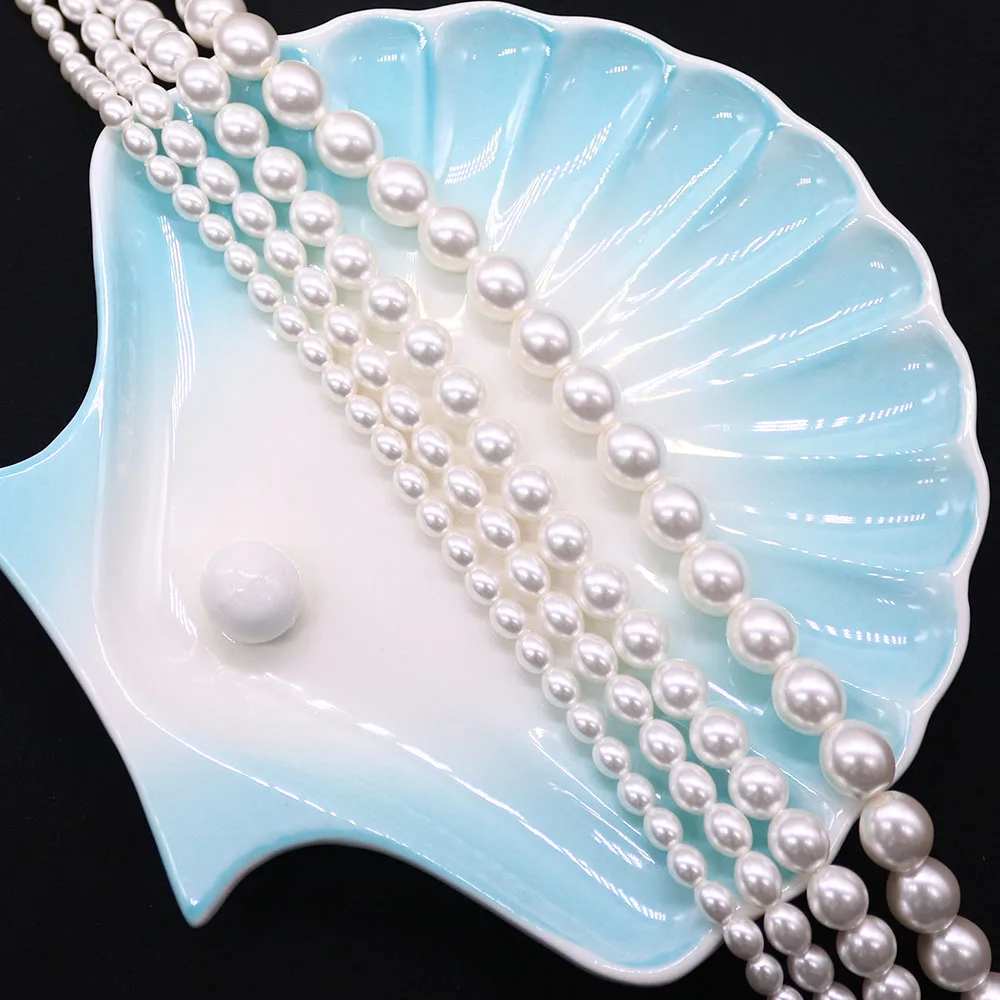 

1 Strand Elegant White Glass Imitation Pearl Loose Beads Polished Oval-Shaped Straight Hole Women's Necklace Bracelet Material