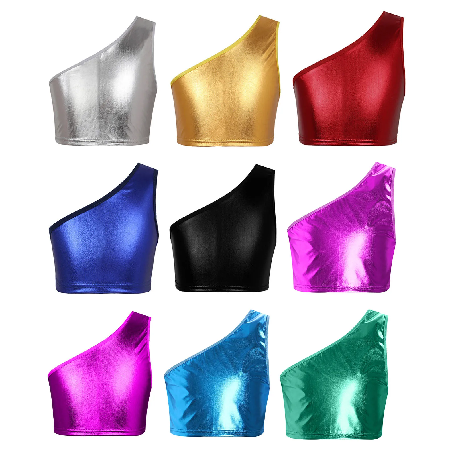 Kids Girls Sequins Crop Tops Children Shiny Metallic Sleeveless Crop Top for Ballet Dance Gymnastics Workout Stage Performance