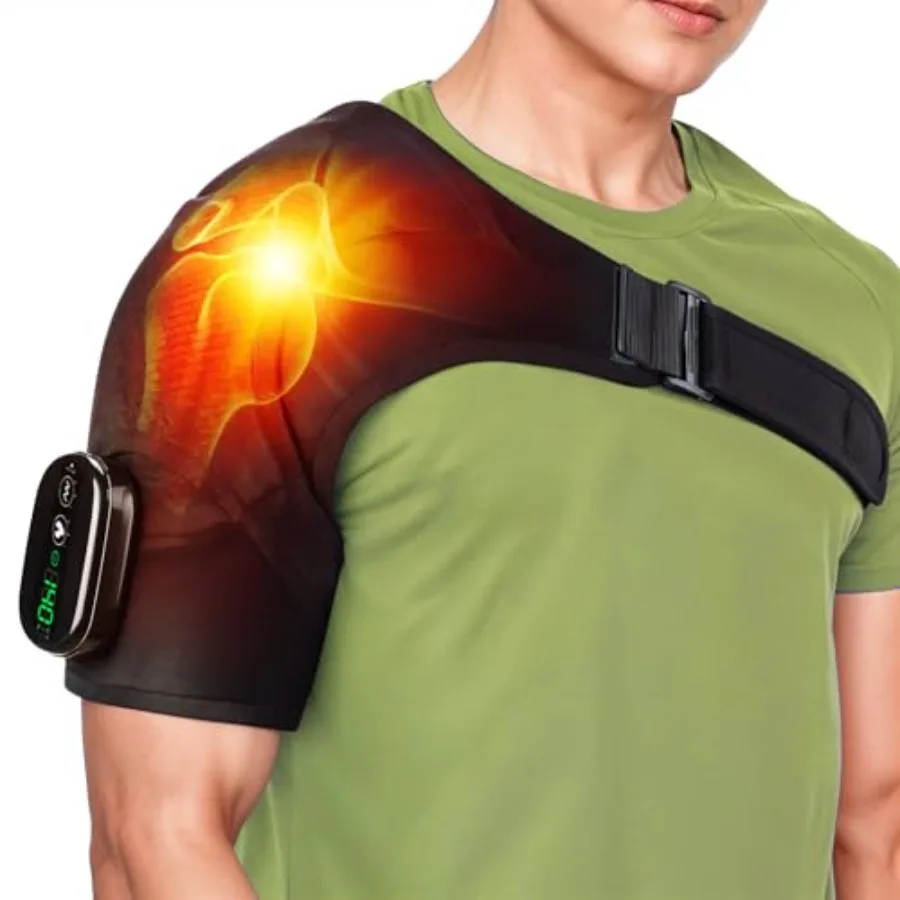 

Shoulder Heating Pad Massage 3 in 1 Cordless Electric Vibration Heated Brace Compression Wrap Massager Warm Device for Deep Tis