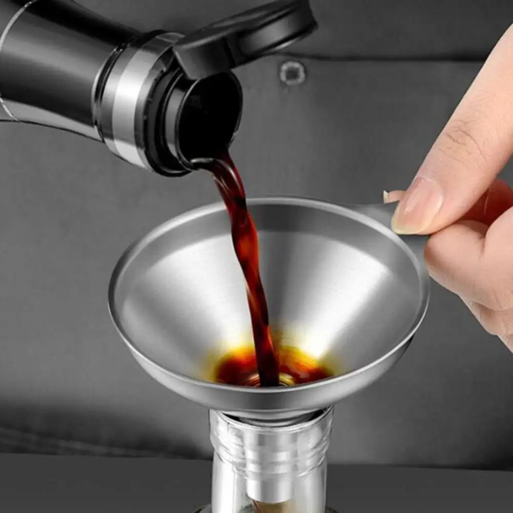 Easy to Clean Funnel Stainless Steel Funnel Set with Brush Hangable Mini Kitchen Funnels for Liquids Oils Jam Powder Transfer