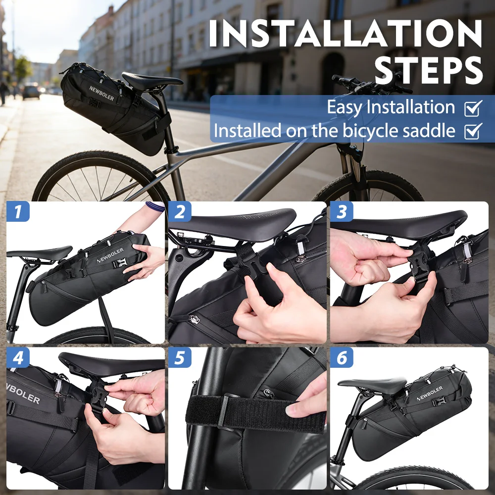 NEWBOLER 18L Fahrrad-Satteltasche, wasserdicht, für MTB, Rennrad, große Kapazität, faltbare Fahrradtasche, Hecktasche, Zubehör für den Kofferraum – Detail 17
