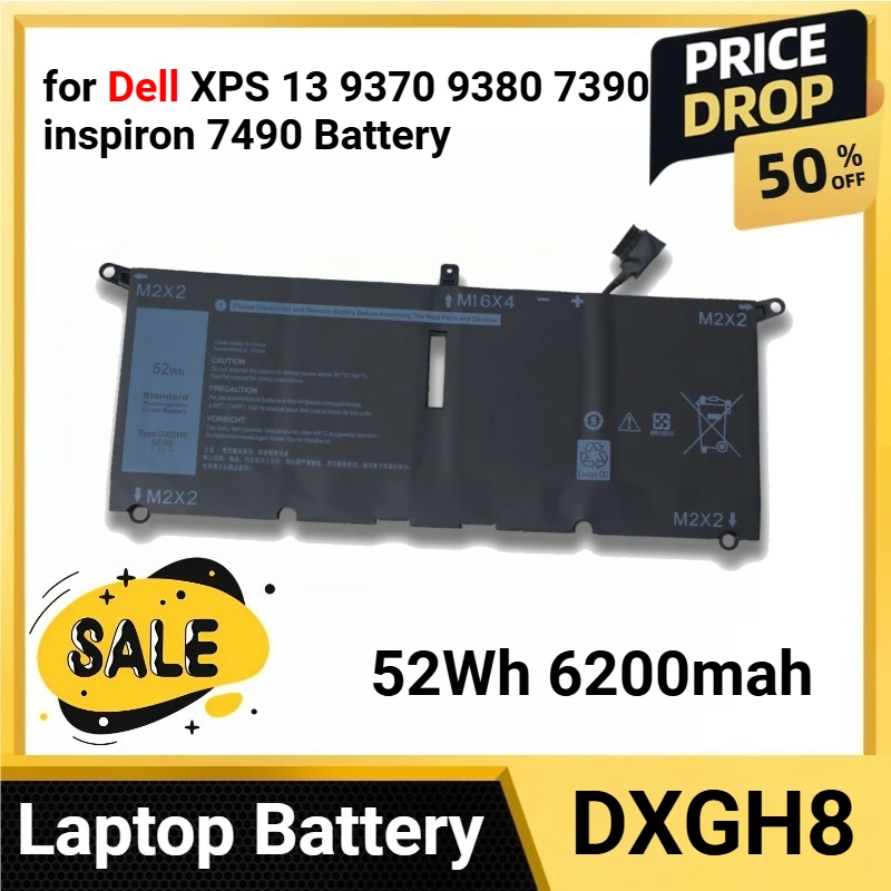 

DXGH8 52 Втч 6200 мАч для Dell XPS 13 9370 9380 7390 inspiron 7490 Аккумулятор для Vostro 5390 5391 HK6N5 Latitude 3301 3311 серии