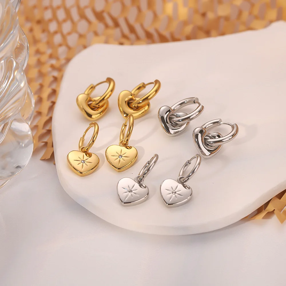 أقراط على شكل قلب للنساء لون ذهبي من الفولاذ المقاوم للصدأ على شكل قطرة حب