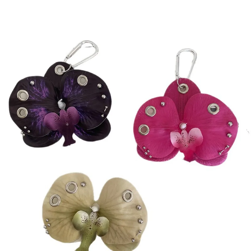 موضة محاكاة زهرة الأوركيد زنبق المفاتيح الملونة على ظهره الديكور زهرة حقيبة قلادة الهدايا محاكاة زهرة كيرينغ