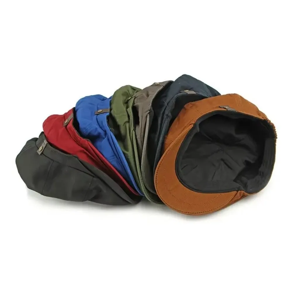 Street Style Vintage Beret Hat Solid Color Adjustable Octagonal Hat Cotton Breathable Golf Scally Hat Unisex