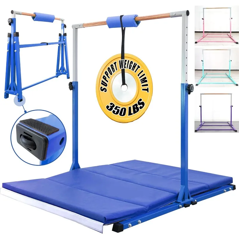 Foldable Gymnastics Bar,5FT/6FT Gymnastic Horizontal Bar,Folding Kip Bar for Kids Teenagers 3-20,Adjustable Height