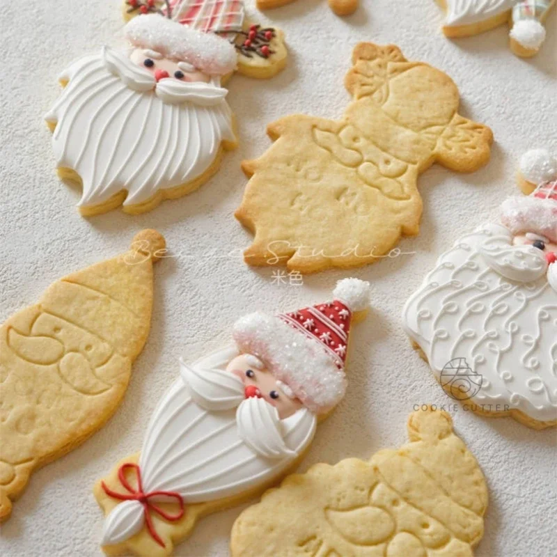 Cookie Cutter Christmas Santa Claus Pattern Nordic Style Xmas Head Shape Biscuit Stamp Frosting Cookie Fondant Cake Kitchenware