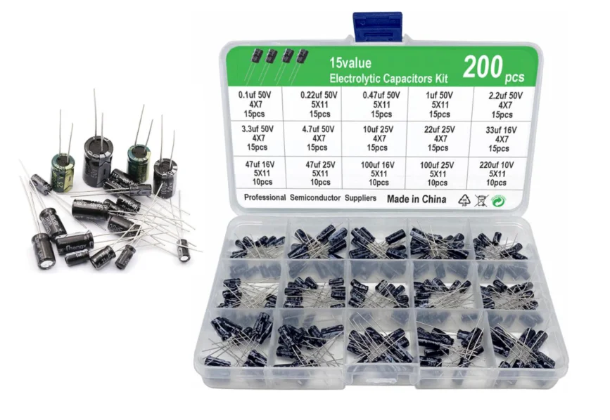 200pcs/lot Radial capacitors set 15Values 10V 16V 25V 50V 0.1uF-220uF Electrolytic Capacitor Assortment Kit 0.22uf 2.2uf 100uf