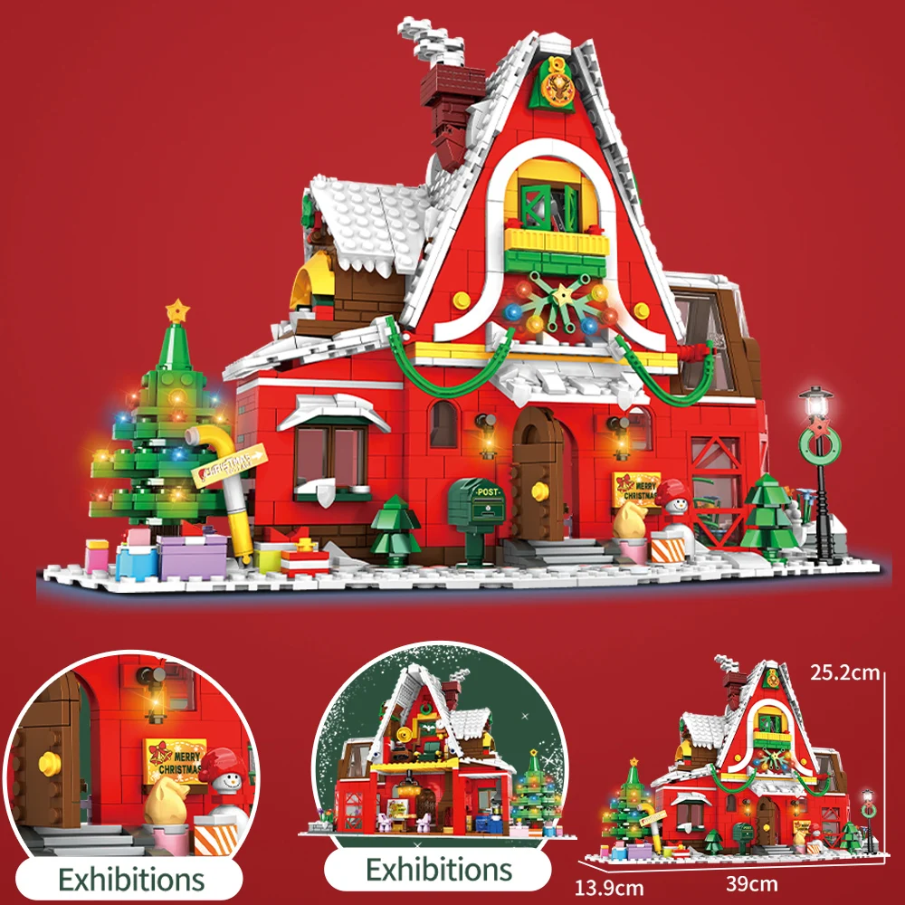 Ciudad creatividad invierno pueblo Nochebuena cuenta regresiva torre modelo bloques de construcción juguetes para niños regalo de Navidad