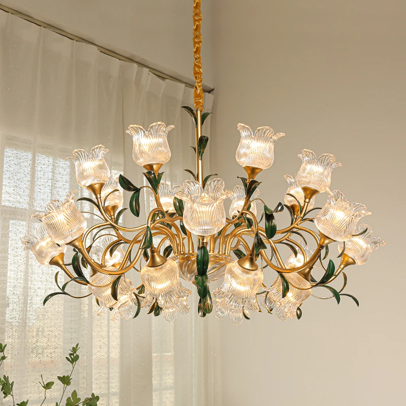 

French retro living room chandelier transparent glass crystal light luxury dining room light