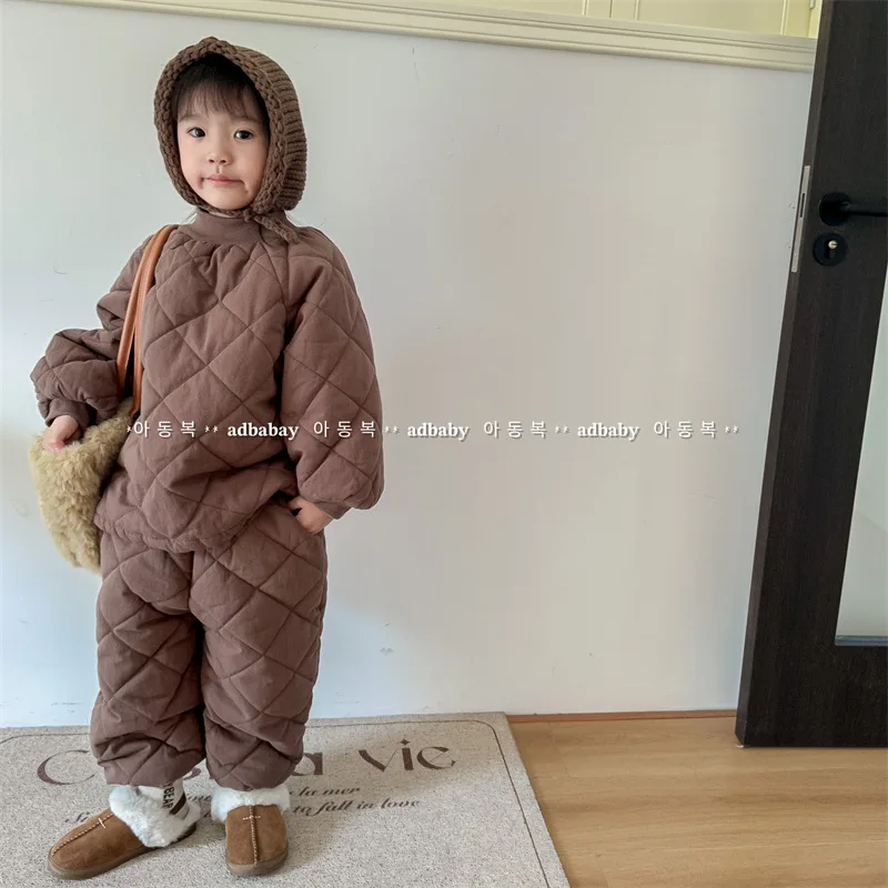 2022 Autumn and Winter Clothing Children\'s Korean Version Cotton Padded Padded Padded Jacket Cotton Pants Suit Girls